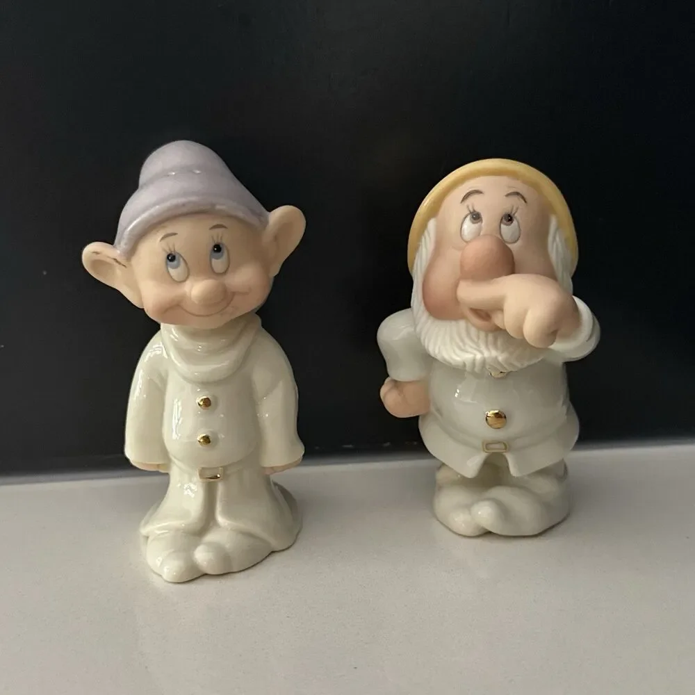 Vintage Lenox Disney Dopey&Sneezy Salt Pepper Shakers 24K Gold Hand Painted 90’s